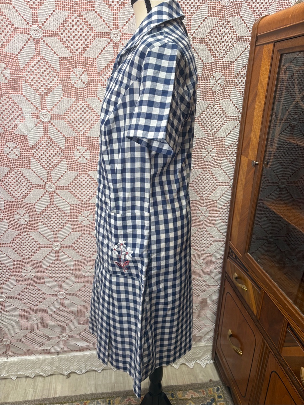 Blue Gingham Shirt Dress with Embroidered Pockets Sz sm/m - Picture 6 of 9